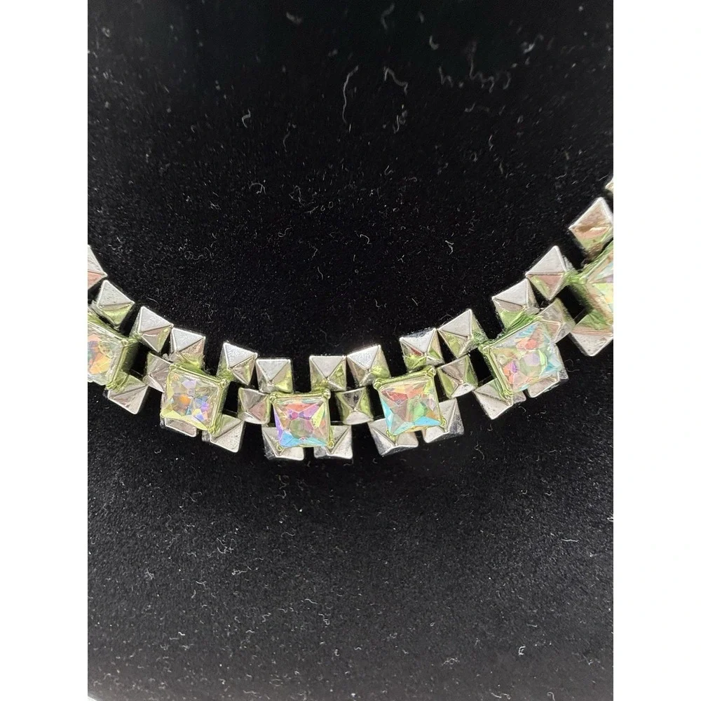 J.Crew Crystal Grid Chain‎ Statement Necklace Iridescent Silver Rhodium Plated